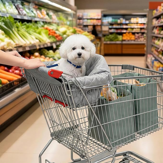 Portable Shopping Cart Cover for Dogs | Grocery Cart Cover with Carry Bag for Pets, Secured with Velcro, Soft, Comfortable and Waterproof, Easy to Clean