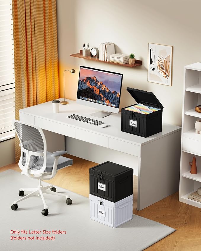 Oterri Lockable Plastic File Box with Lid for Letter-Size | Hanging File Folders Not Included. White, Large 1-Pack. Home, Office, Classroom, Dorm, Tax, Under Bed, Filing Cabinet.