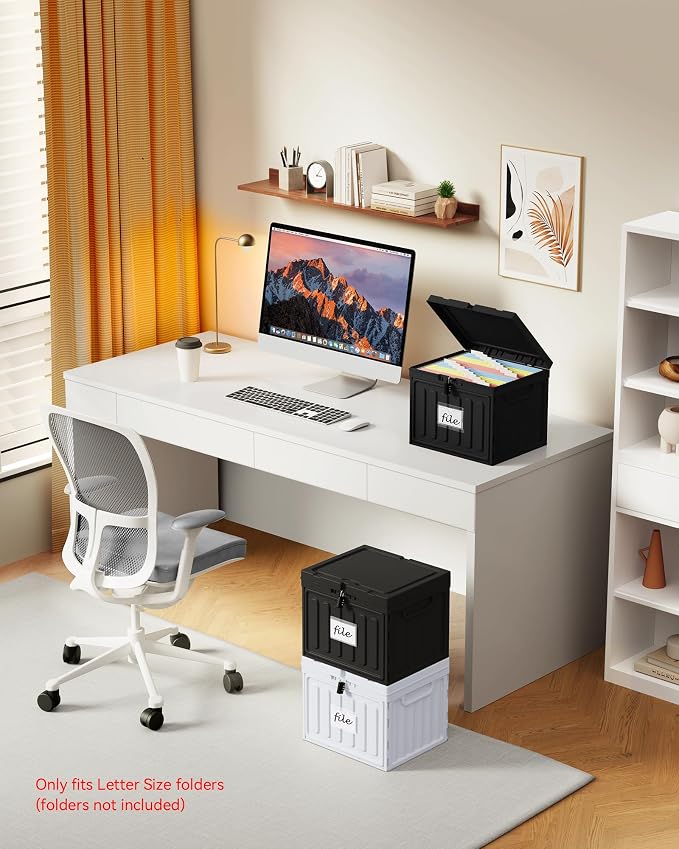 Oterri Lockable Plastic File Box with Lid for Letter-Size | Hanging File Folders Not Included. White, Large 2-Pack. Home, Office, Classroom, Dorm, Tax, Under Bed, Filing Cabinet.