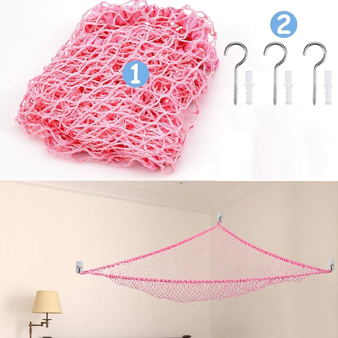 Stuffed Animal Hammock, Toy Hammock Net, LXUNYI Wall Corner Mesh Toy Net Giant Baby Kids Children Stuff animals Hammocks Storage Hanging Net Organizer (Rose, 84 inch)