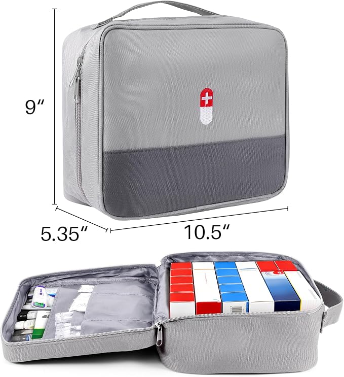 First Aid Bag Empty Medicine Bag Portable Medical Supplies Organizer Bag for Home Traveling Outdoor Hiking Camping Backpacking Cycling (Gray)