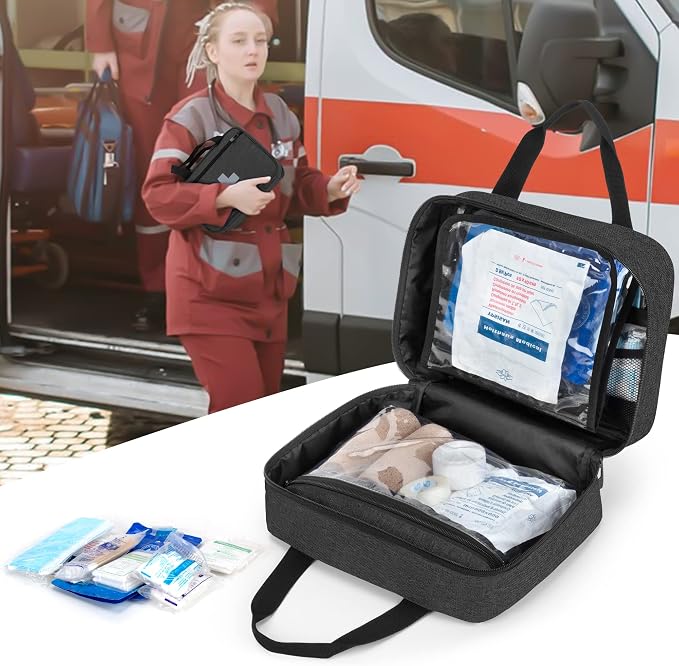 Empty First Aid Kits Case, Portable Emergency Kit Organizer, Black | Medical Bag for Emergency Supplies and Pill Bottles, Large Capacity, for Hiking, Camping, Car, Travel, Home and Outdoor