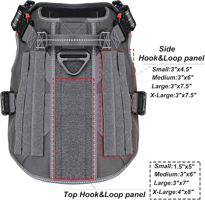ICEFANG Tactical Dog Harness for X-Large Dogs,Reflective No Pull Dog Vest | with Control Handle,Adjustable,Front Hook,2 Leash Clips,Soft Padded,MOLLE Panel,Grey,X-Large