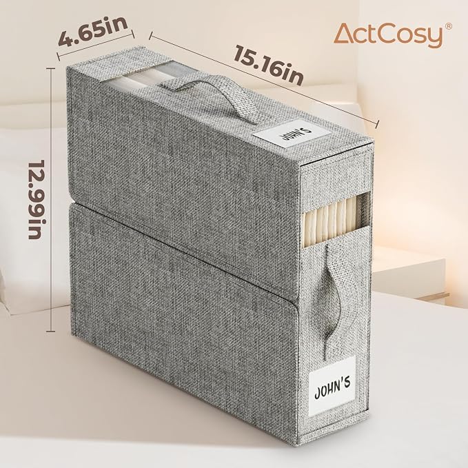8Pack Sheet Organizers and Storage with Handles – Foldable Linen Closet Storage for King & Queen Sheet Sets – Clear Window & Removable Labels – Dustproof & Space-Saving Design, 8Pack, Grey