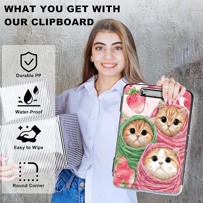 A4 Clipboard with Storage Pen Holder, Clipboards Organizer Nursing Clipboard Foldable File Folder Plastic Clipboard Folio Clip Board for Office Work Classroom Doctor, Moon Orange Mushroom