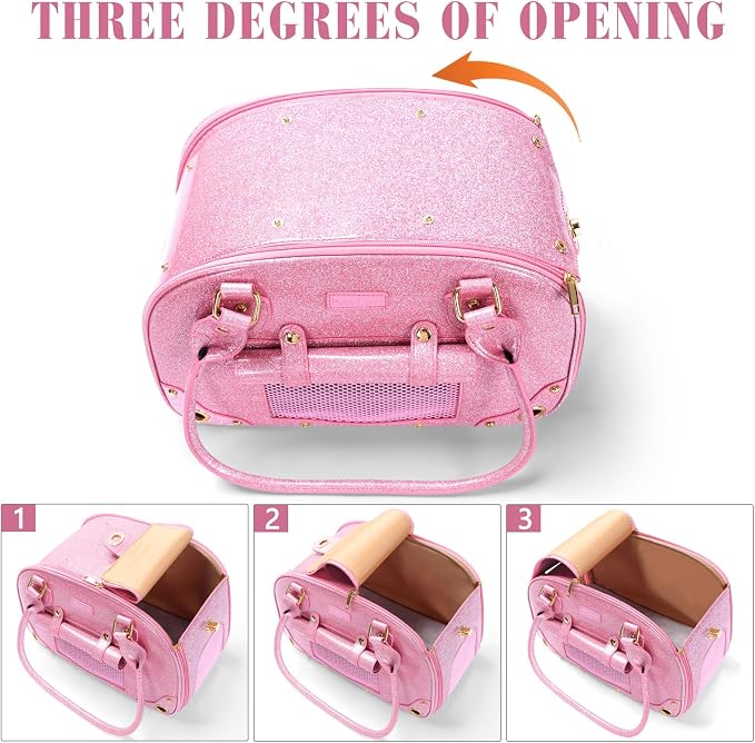Dog Carrier Purse, Pet Carrier, Bling Waterproof Premium Leather Pet Travel Portable Bag Carrier for Cat and Small Dog Home & Outdoor Small Bling Pink