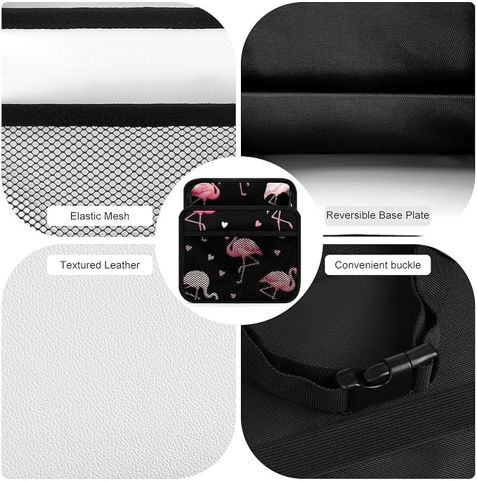Car Seat Back Organizer Hanging Storage Bag for Backseat, Love Heart | Flamingo Black, Pu Leather Auto Storage Organizer with Mesh Pockets, Waterproof and Leakproof