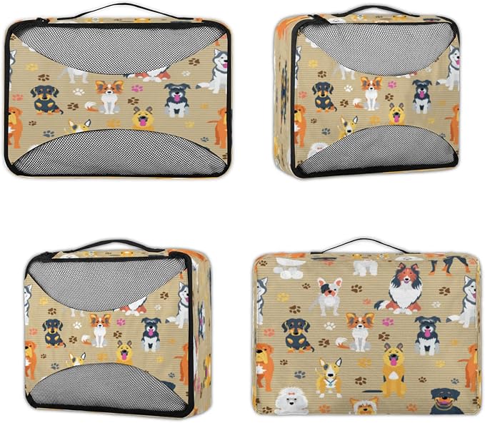 Dog Packing Cubes for Travel, Luggage Packing Organizers, Dog Breeds Profiles Pets Travel Accessories Large Toiletries Bag for Clothes Shoes Cosmetics Toiletries