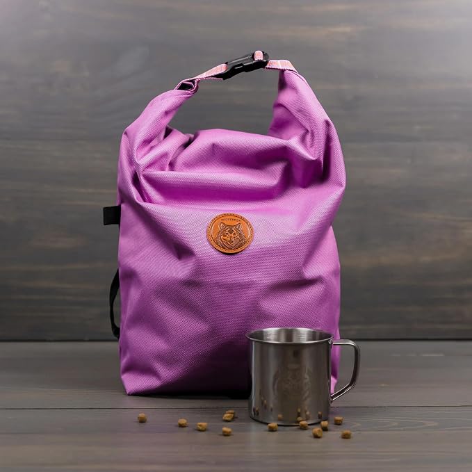 Wilderdog Doggie Bag - Water Resistant, Portable Kibble Carrier & Stainless Steel Mug - Lilac
