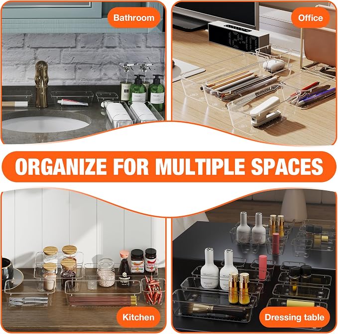 ValueMax 9PCS Clear Drawer Organizer Set with Non-Slip Pads, 3 Sizes | Clear PET Drawer Organizers, Non-Slip Pads, Stackable Design, 3 Sizes for Neat Customizable Storage
