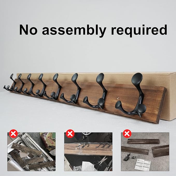 SKOLOO 43-Inch Wood Coat Rack Wall Mount with 8 Triple Hooks - Ideal for Family Entrances, Classrooms, and Pet Supplies Storage - Perfect Coat Hooks for Wall,Charred Golden Brown, Pack of 2