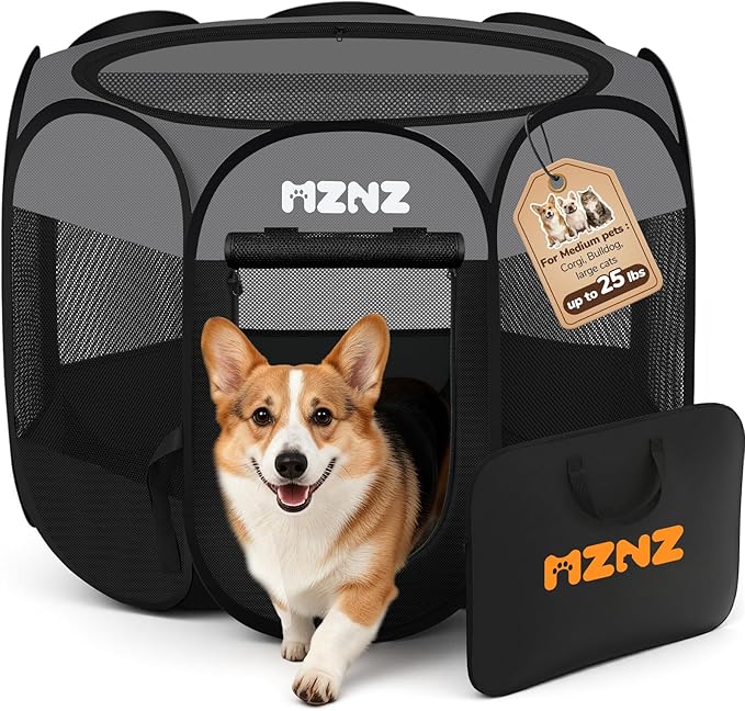 Dog Cat Small Animal Puppy Playpen Crate, Medium, Dark Grey | Portable Pop Up Pet Cage Enclosure Tent Kennel Indoor Outdoor with Carrying Case, No Assembly, Camping Use