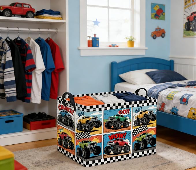 Rectangular Baby Kids Storage Basket for Home Kitchen Girls Cute Toy Storage Bin Organizer Shelf Book Room Decor(Truck)