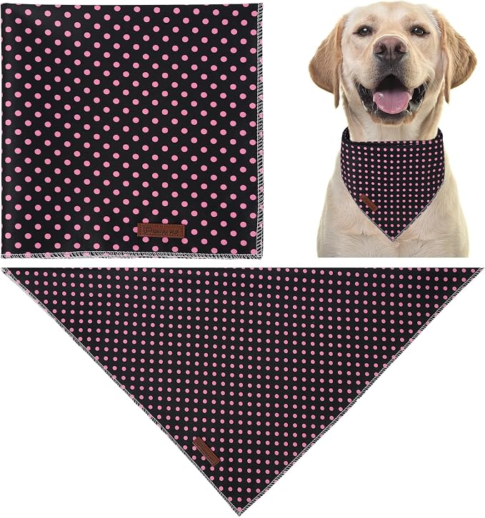 Black Pink Polka Dog Bandana, UP URARA PUP Puppy Bandana for Small,Medium Dog, Spring Summer Cotton Triangle Bid Scarf Dog, Pet Kerchief for Girl Female Dogs or Cats, Fancy Fall Classic Dog Bid Scarf