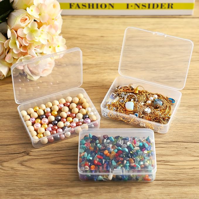 SATINIOR 48 Packs Clear Small Plastic Containers Transparent Storage Box with Hinged Lid for Small Items Crafts Jewelry (4.4 x 3.3 x 1.2 Inch)