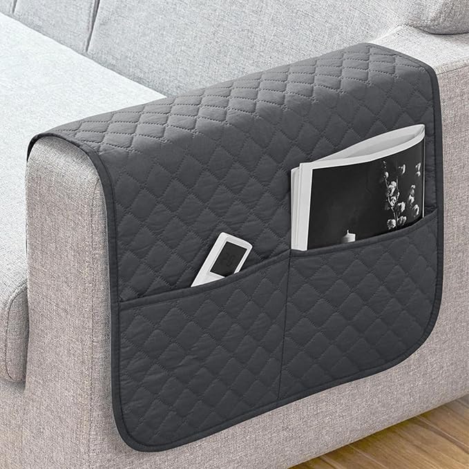 Sofa Armrest Covers Comfortable Anti-Slip Waterproof | Recliner Arm Protector for Books Tablet Phone TV Remote Cellphone Book Phones Pets Chocolate Remote Control Snack