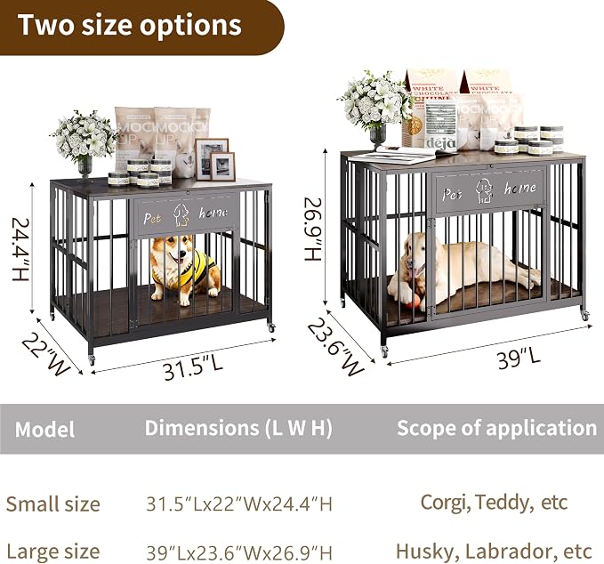 39" Foldable Dog Crate Furniture, Muyi Gray, Wooden End Table TV Stand | RGB Ceiling Lights, Silent Casters, For Small Medium Dogs, Multi-Purpose