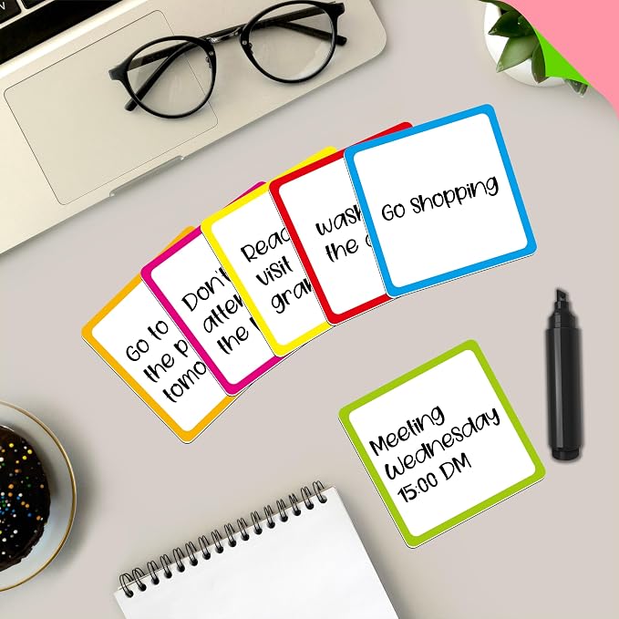 Magnetic Blank Labels, 24 PCS Dry Erase Reusable Neon Name Tag Magnets with Colorful Frame in 6 Colors for Whiteboard, Locker, Fridge, School, Office, Home (Each Measures 3.6" x 3.6")