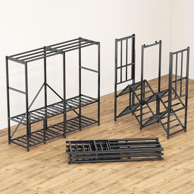 Umeiga Heavy Duty Portable Closet with Cover 1200Ibs Foldable Covered Clothes Rack for Hanging Armoire Wardrobe Closet System Freestanding Coat Storage Garment Racks (168cm/66in Gray)