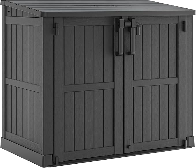 LHBcraft 36 Cu Ft Outdoor Storage Cabinet, Horizontal Resin Storage Shed Box for Backyards, Patios, Portable Waterproof Outdoor Storage Box with Lockable Doors