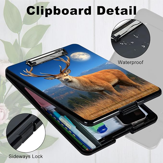 Heavy Duty Storage Clipboard, Slim Nursing Clipboard with Internal Pen Case, Portable File Organizer Case for A4 Letter Size Paper Office Medical Professionals, Grassland Deer
