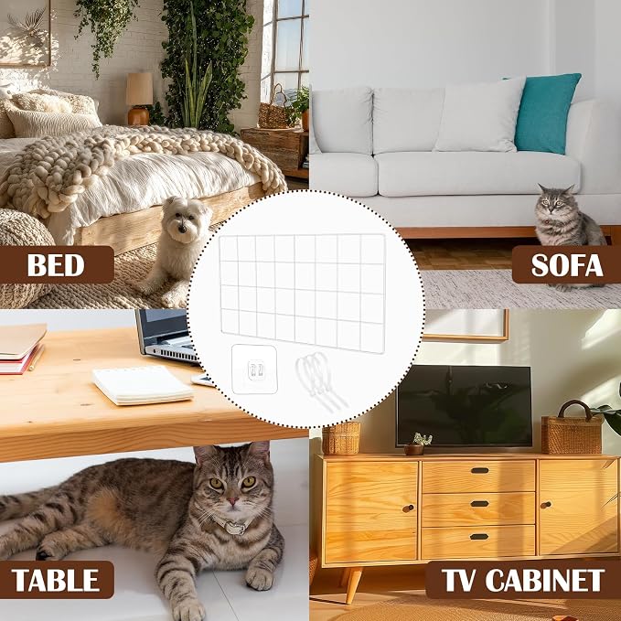 Sliner 12 Pack White Under Bed Blocker for Pets Metal Under Couch Blocker 16" L x 7.9" H Sofa Couch Barriers for Dogs Pets Cats Toys Items with 49 Accessories