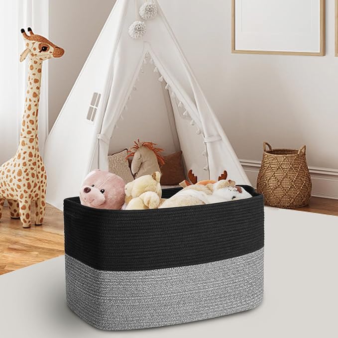 MEGASKET Extra Large Storage Baskets, 22" x 17" x 12" Black Baskets for Organizing, Rectangle Woven Basket for Blankets, Toys, Towels, Laundry, Decorative Wicker Storage Basket, Basket for Decor