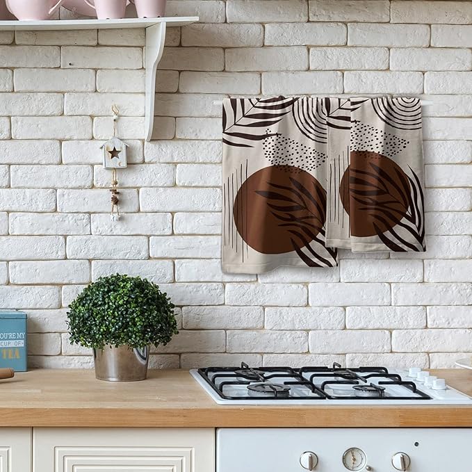 Giwawa Brown Leaves Hand Towels Boho Leaf Soft Thin Bath Towel Set of 2 Highly Absorbent Decorative Kitchen Dish Guest Towel for Spa Gym Hotel