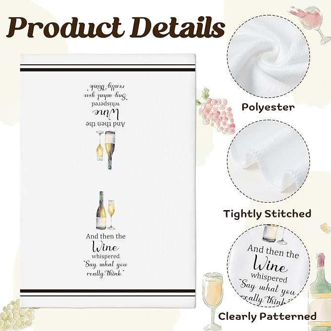 GROBRO7 Funny Wine Hand Towel - 6Pcs Wine Theme Kitchen Decorative Soft Polyester Dish Towels for Bar Dining Room Bathroom Home Party Decor, Housewarming Gift for Hostess Men Women