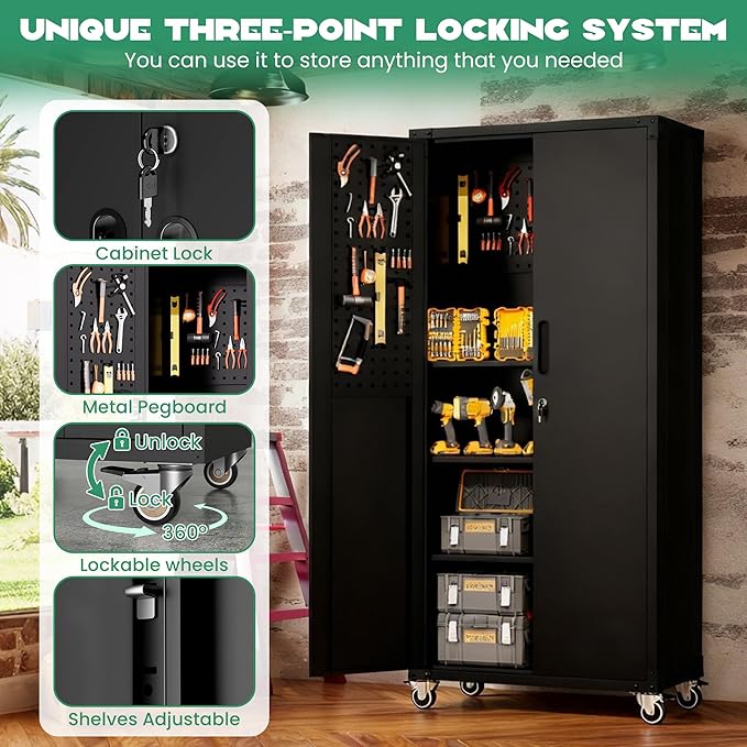 Garage Cabinet System | Heavy Duty Steel All-in-One Modular Garage Cabinet Set for Ultimate Workshop Organization | Easy Assembly Garage Storage Cabinets & Tool Bench