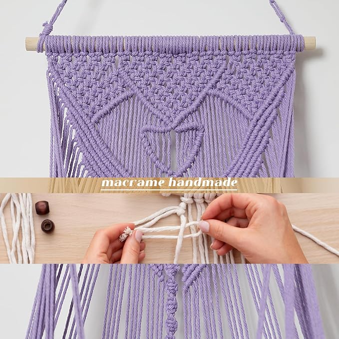 Stuffed Animal Net or Hammock Corner or Wall Hanging Net for Plush Toy Storage Boho Macrame Toy Display Nursery Bedroom Decor Stuffy Animal Toy Organizer (Purple)