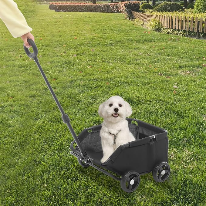 Mini Dog Strollers, 4 Wheel Foldable Dog Stroller, Portable Pet Carrier Dog Cart w/Side Storage Pocket Adjustable & 360° Rotatable Pull Rod for Small Pets Travel Shopping Walking (Black)