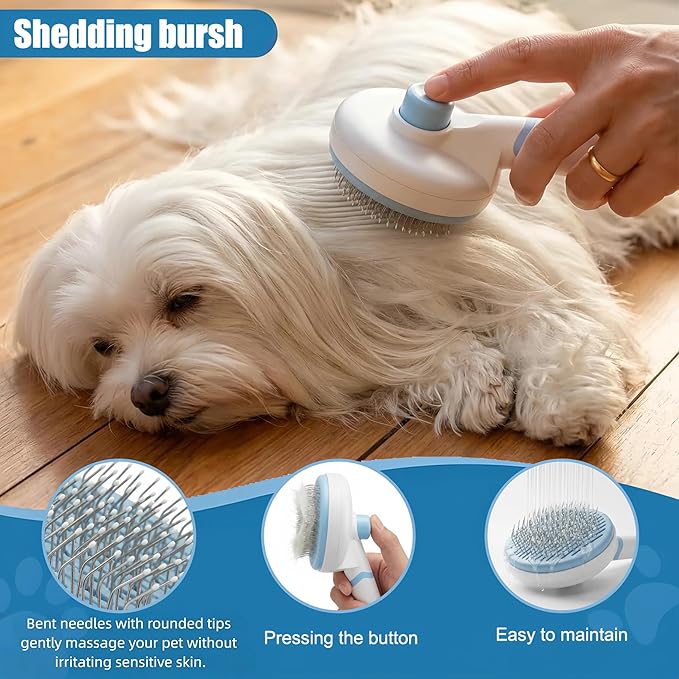 12PCS Dog Bath Kit & Dog Brush Kit - Professional Pet Grooming Tools Set for Dogs & Cats, Includes Shedding Brush, Bath Scrubber & Dematting Combs - Complete Dog Washing Essentials Blue