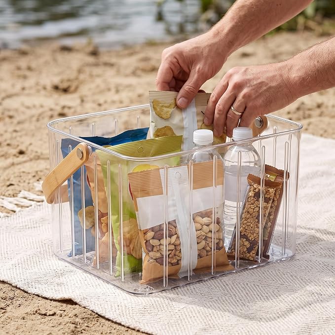 Clear Storage Basket Organizer, Portable Storage Box Bins for Use & Outdoor Camping, Transparent White