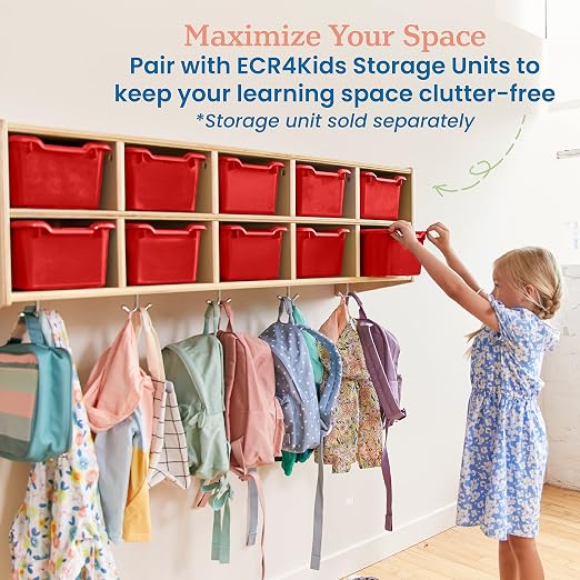 ECR4Kids Scoop Front Storage Bins, Multipurpose Organization, Red, 10-Piece | Durable plastic, GREENGUARD Gold Certified, 1.2 gallon capacity, lightweight & nestable, built-in handle, classroom/home use