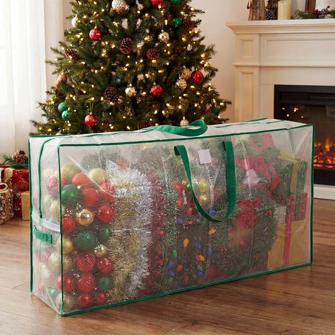 6 Pack Extra Large Moving Bags, 126 Gal Heavy Duty Storage, Green | Clear Waterproof Storage Bags with Reinforced Handles Zipper, For Clothes Bedding Seasonal Decorations Holiday Organizer