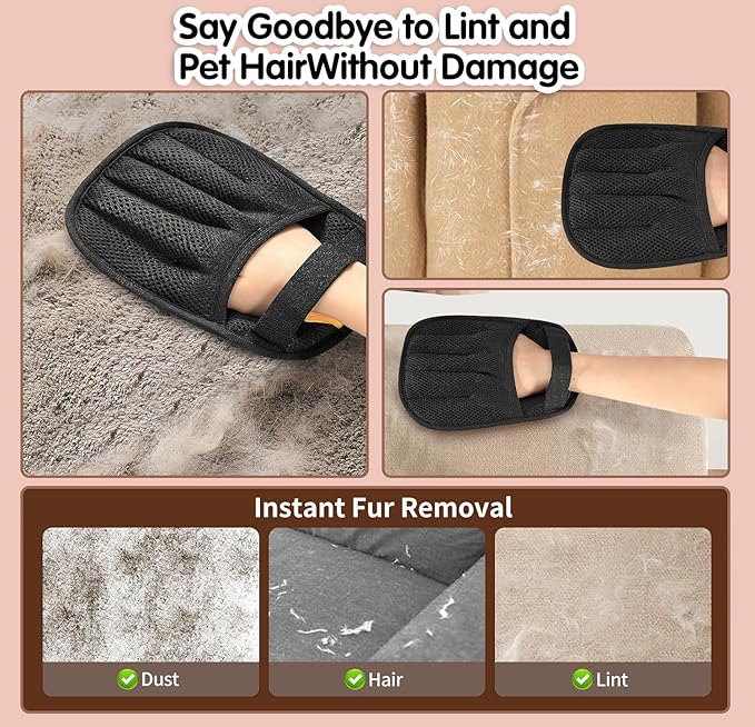 AONEGOLD Pet Hair Glove Removal & Deshedding Comb for Cats and Dogs, Electrostatic Magic Brush for Furniture Laundry Car Seat Reusable Pet Hair Remover Tool Cleaning Supplies(Gloves + Comb)