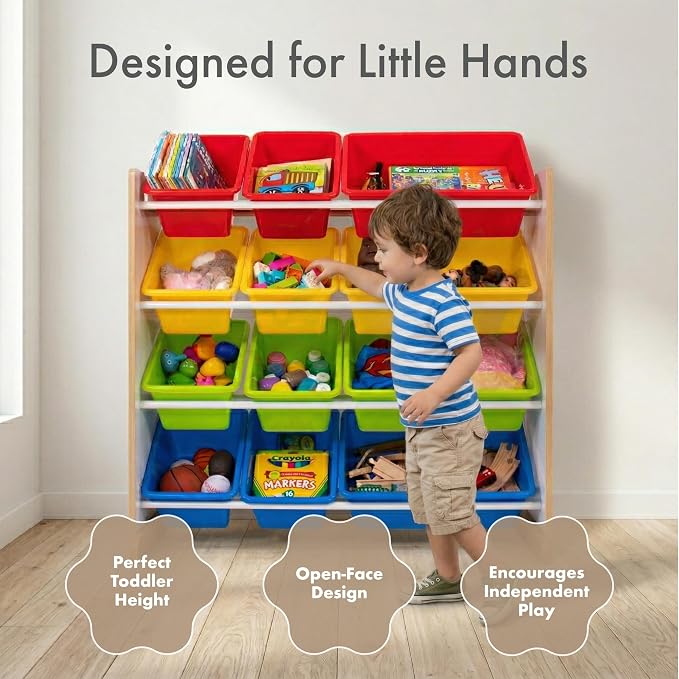 Humble Crew Kids Toy Organizer with 12 Bins, 4 Tier Storage for Playroom