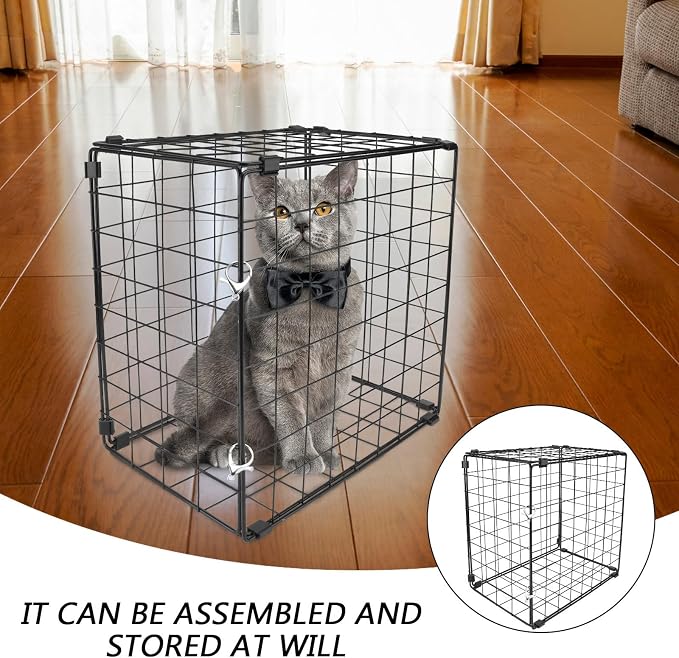 DOITOOL Foldable Iron Cat Cage for Pets Under 3kg with Rust-Proof Design, Portable Car and Domestic Environment Pet Cage for Cats, Lightweight and Sturdy