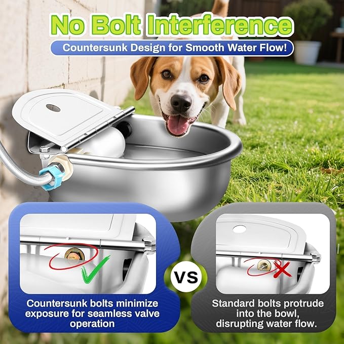 Automatic Animal Drinking Water Bowl with Float Valve, Extended Pipe, Stainless Steel Waterer Feeder Farm Dog Dispenser Kit Self Filling for Livestock