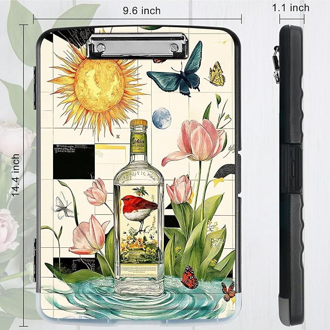 A4 Clipboard with Storage Pen Holder, Clipboards Organizer Nursing Clipboard Foldable File Folder Plastic Clipboard Folio Clip Board for Office Work Classroom Doctor, Sun Drift Bottle