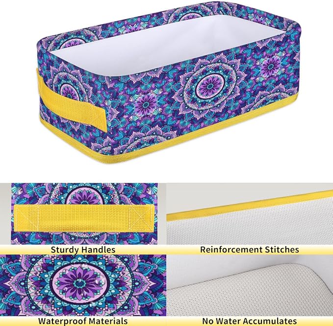 Mandevilla Flower Purple Bathroom Storage Basket, Foldable with Handle Open Countertop Paper Towel Decorative Box, Toilet Tank Top Shelf Baskets for Home Closet Bedroom Living Room Office