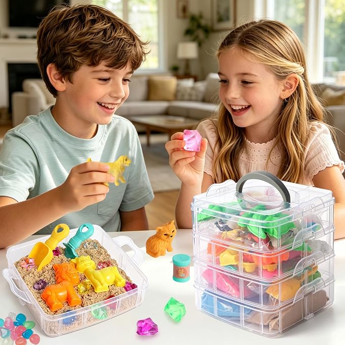 Farm & Pet Sensory Bin, Stackable Sandbox for Toddlers, Kids Play Sand Toys with Sensory Sand, Farm Figures & Pet Accessories, Birthday Gift for Girls Boys 3 4 5 6 Years Old