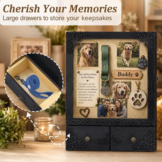 11x16 Pet Memorial Shadow Box Frame with Shelves, Black