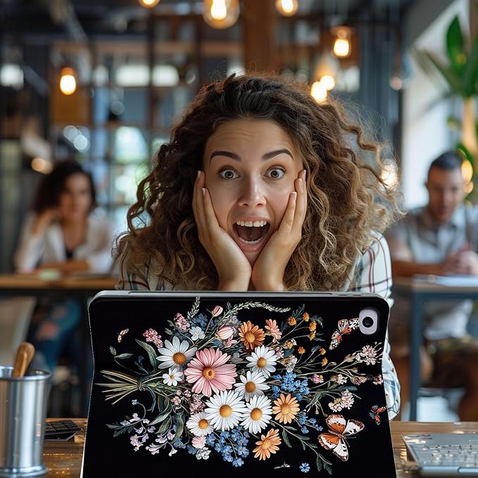 for Microsoft Surface Pro 7 Plus,Surface Pro 7/6/5/4 12.3" Tablet Case,Auto Wake/Sleep,Adjustable Stand Protective Cover - Floral Bouquet with Butterflies