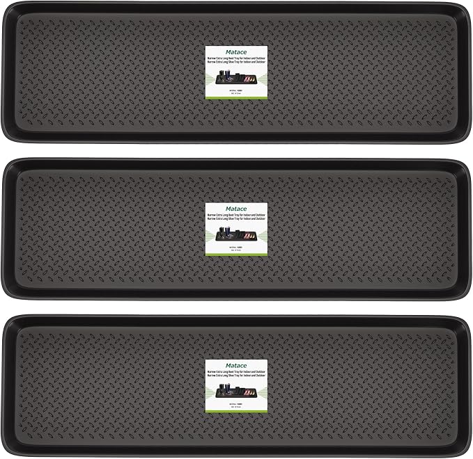Matace 3 Pack Rubber Extra Large Shoe Tray for Entryway,Long Boot Tray,Slim Boot Mat for Indoor and Outdoor Use,16x55 in, Rectangular (Pack of 3)
