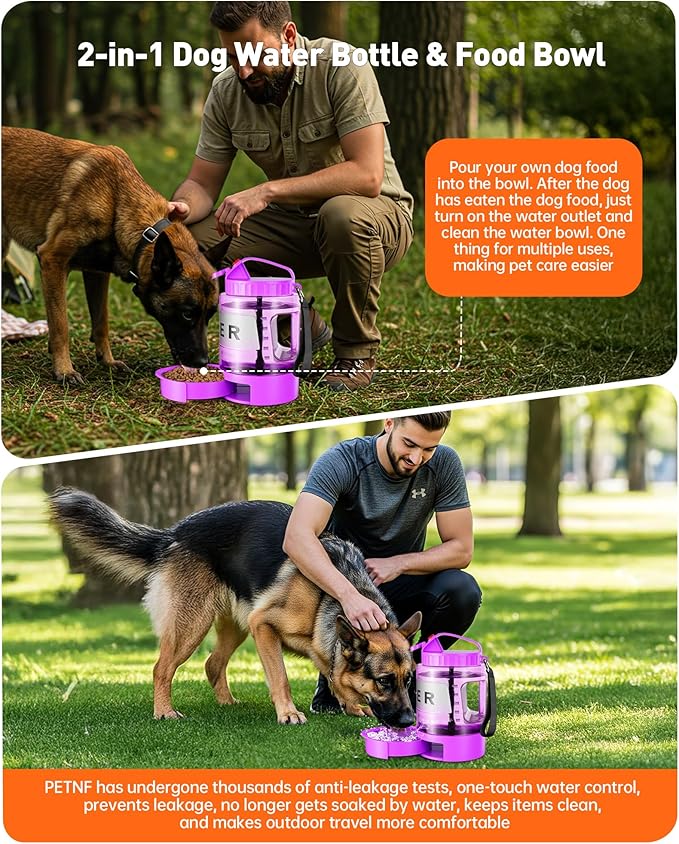 Dog Water Bottle Portable - 77 oz Dog Water Bottle with Bowl Leak Proof, 2 in 1 Pet Travel Cup Suitable Outdoor, Camping, Walking, Beach, Hunting, Large Pet Gear for Dog Lovers （Purple）