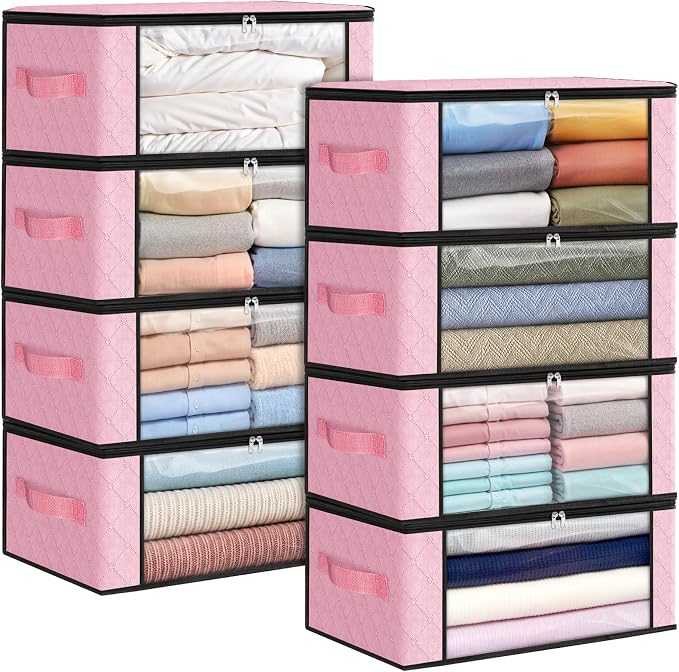 35L Closet Organizers, Foldable Under Bed Storage Containers | Storage Bags with Zippers,Window and Handles for Organizing Bedroom, Closet, Clothing,Organization with Handle
