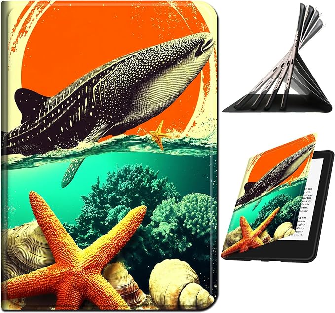 Case for Samsung Galaxy Tab A9+/A9 Plus 11" 2023 (SM-X210/X216/X218) | Slim Leather Smart Cover with Multi-Angle Anti-Slip Stand [Auto Wake/Sleep] Shell for Women Men - Whale Sunset Starfish