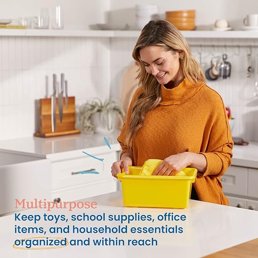 ECR4Kids Scoop Front Storage Bins, Multipurpose Organization, Assorted, 10-Piece | Durable plastic, GREENGUARD Gold Certified, 1.2 gallon capacity, lightweight & nestable, built-in handle, classroom/home use